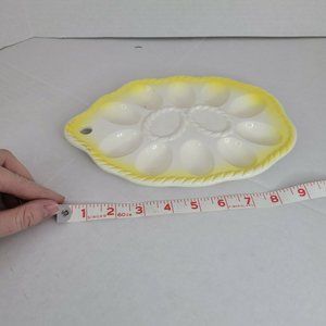 Vtg MCM Kitchen Yellow Ceramic Deviled Egg Serving Plate Japan Baking